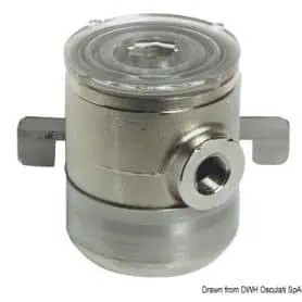 Chrome-plated brass water filter for engine cooling.