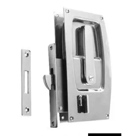Recessed lock with block for sliding door.