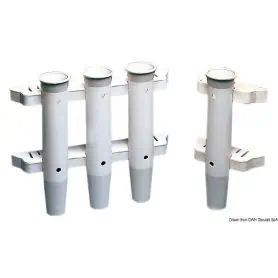 Plastic wall-mounted fishing rod holder.