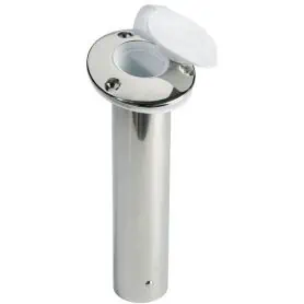 Recessed stainless steel rod holder with watertight closure.