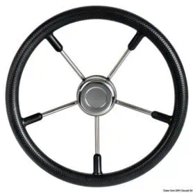 Stainless steel spoke steering wheel.