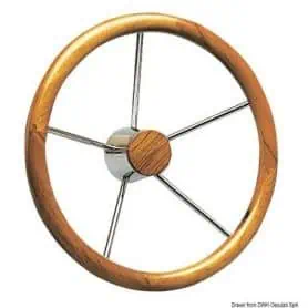 Steering wheel with large diameter outer teak circle.