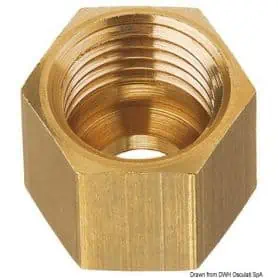 Brass nut for 8 mm copper pipe, M14 x 1.5F thread pitch.