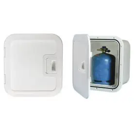 Plastic locker to accommodate cylinders with front ventilation.