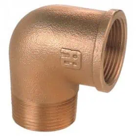 90Â° elbow fitting in bronze, 1/2" size.