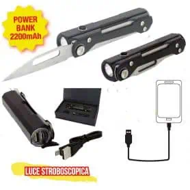 TORCIA A LED RICARICABILE CON POWERBANK E COLTELLO