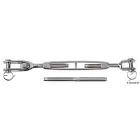 Rigging tensioner with open stainless steel tube.