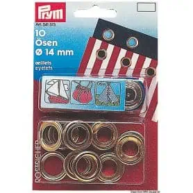 Series of brass eyelets.