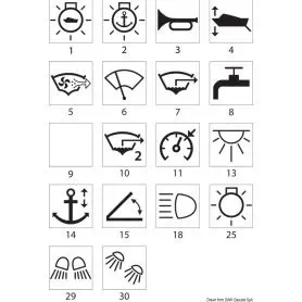 Laser-engraved symbols. OVAL switches for Marina TOP with illuminated symbolism.