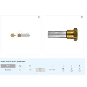 BARROTTO IN ZINCO D.5/8 X L. 1-1/2'' COMPLETO DI TAPPO